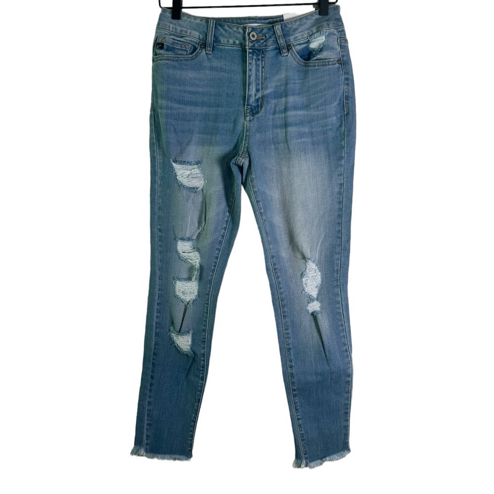 NWT Kancan Distressed Raw Hem Skinny Jeans Medium Wash High Waist Size 27x28 - Picture 1 of 10